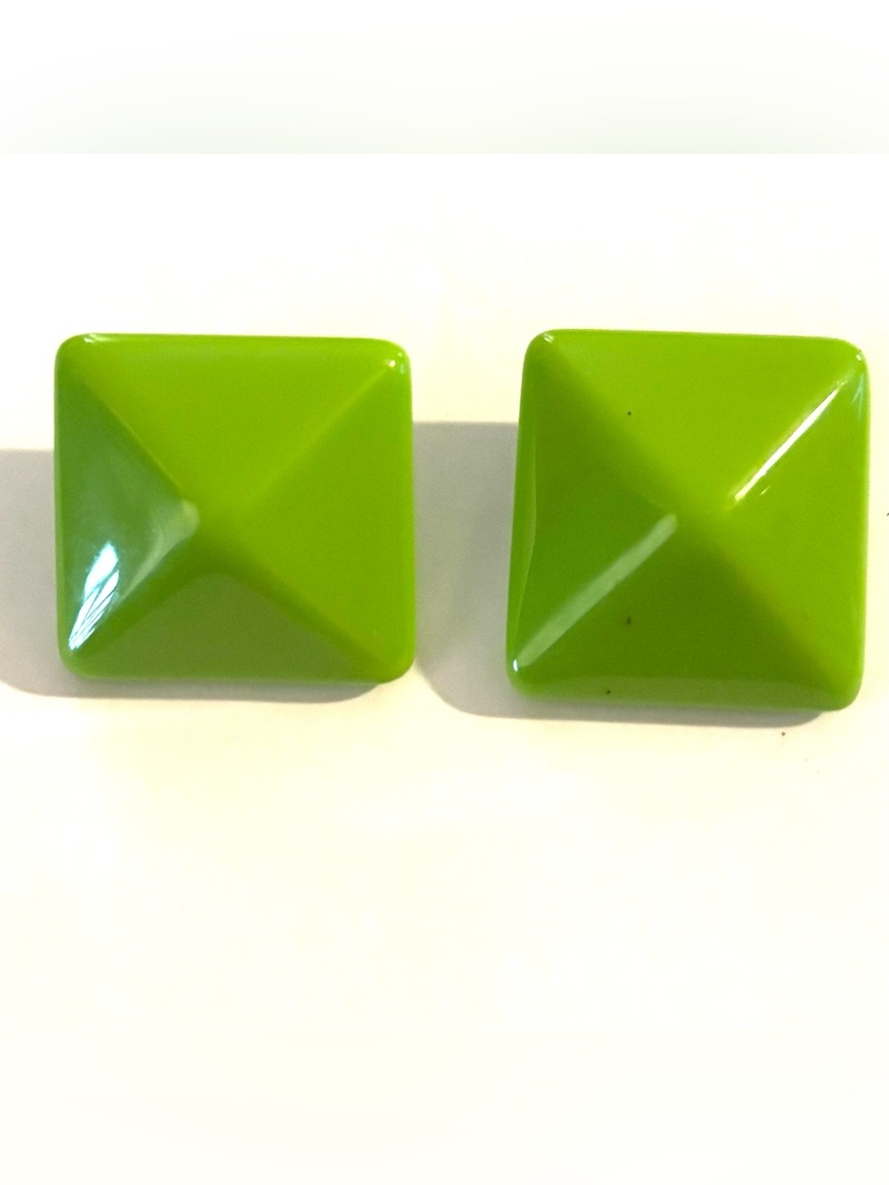 Vintage Lime Green Pyramid Stud Earrings